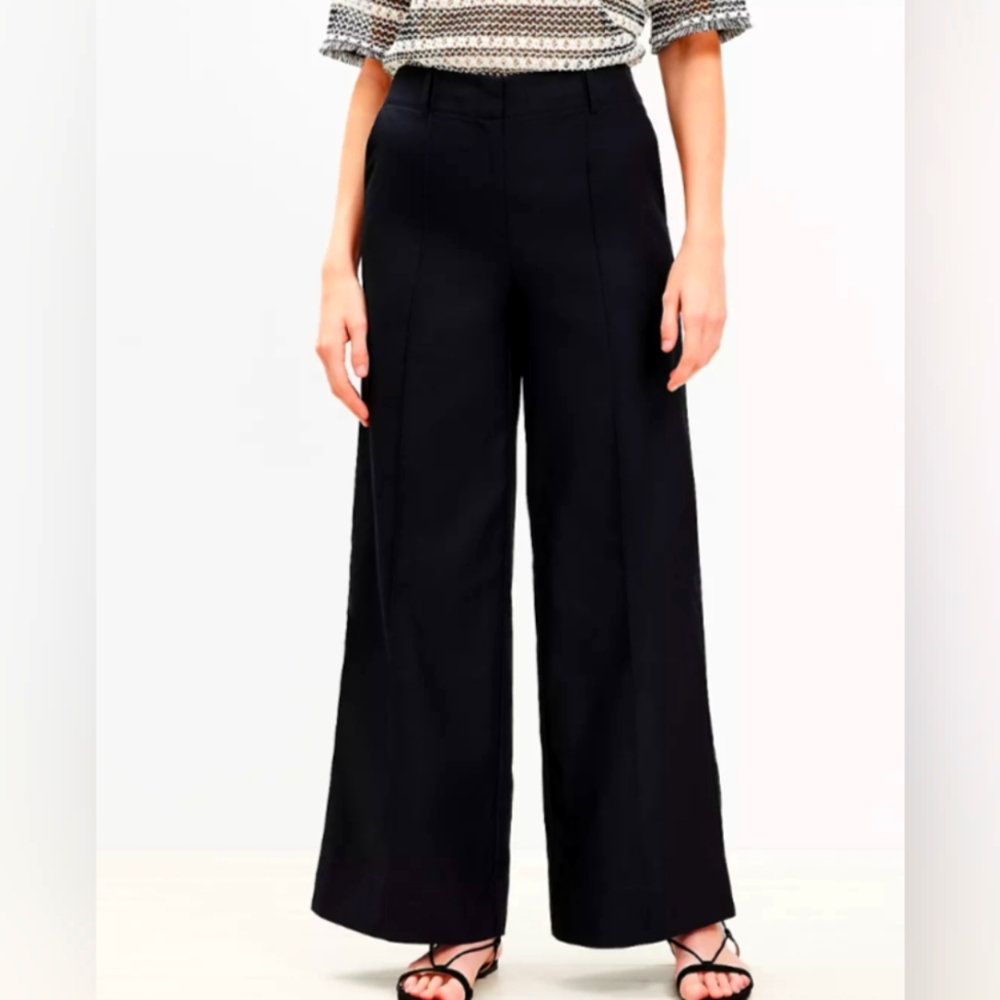 Ann Taylor Linen Blend Women's New With Tags Black Wide-Leg Pants Fits M